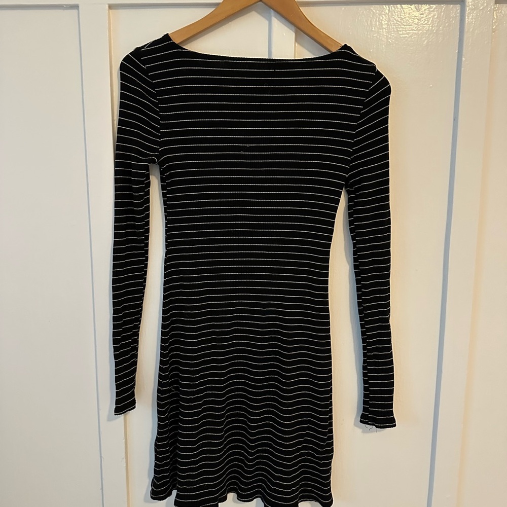 Reformation Black and White Striped Long Sleeve Mini Dress